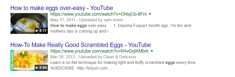 YouTube search results
