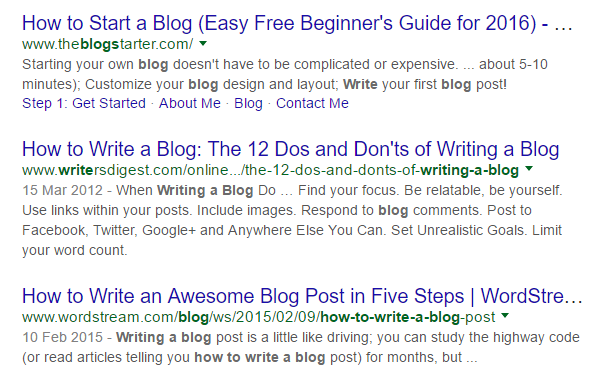 how to write a blog google serp print screen
