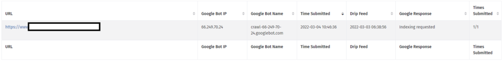 A screenshot of an example indexed link inside the Omega Indexer tool.